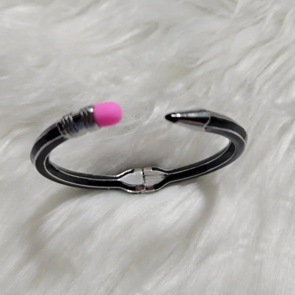 Black Pencil Design Hinged Bracelet